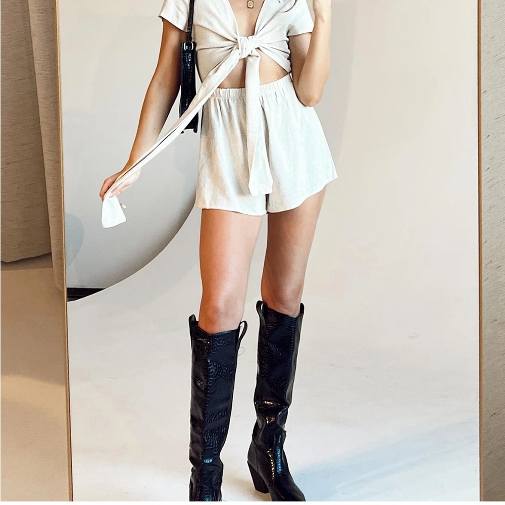 Princess Polly Cream High Waist Shorts